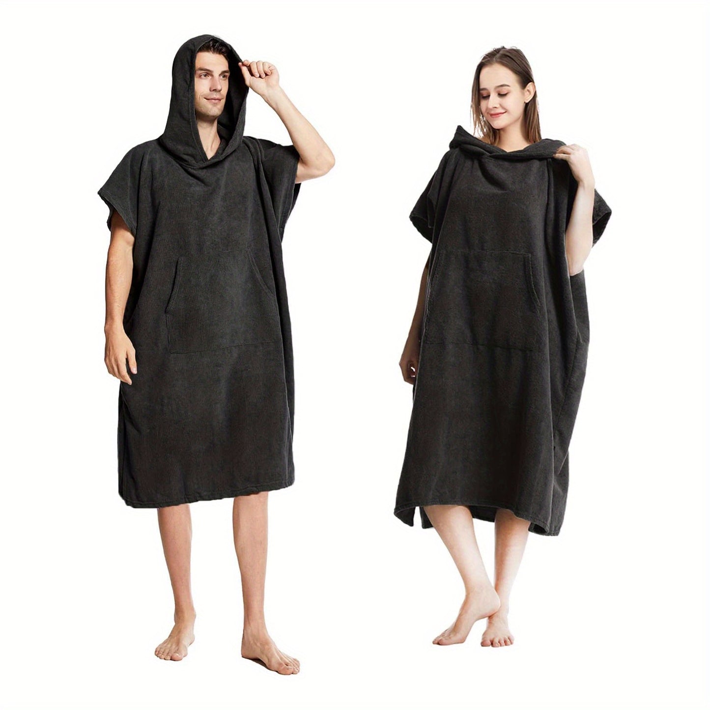 Quick Dry Hooded Towel Robe with Pocket for Swimming, Surfing, and Outdoor Activities - Unisex One Size