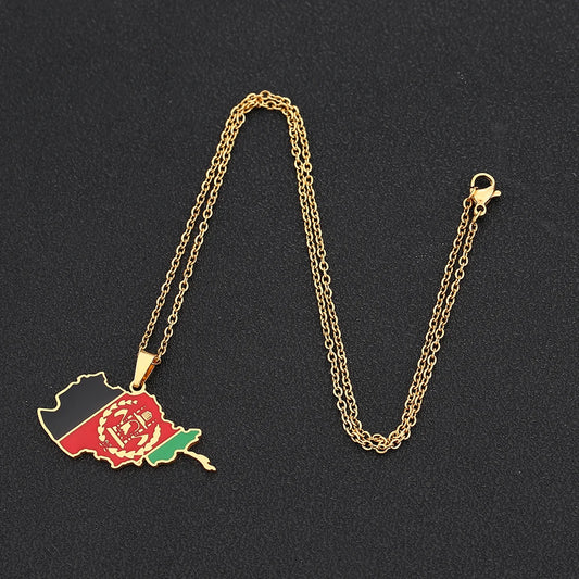 New Afghanistan Map Flag Pendant Necklace Stainless Steel For Women Men Gold Silver Color Charm Fashion Afghan Jewelry Gifts