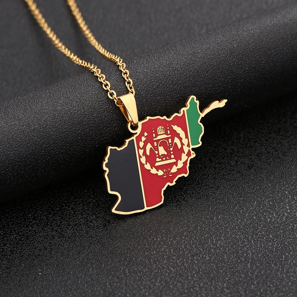 New Afghanistan Map Flag Pendant Necklace Stainless Steel For Women Men Gold Silver Color Charm Fashion Afghan Jewelry Gifts