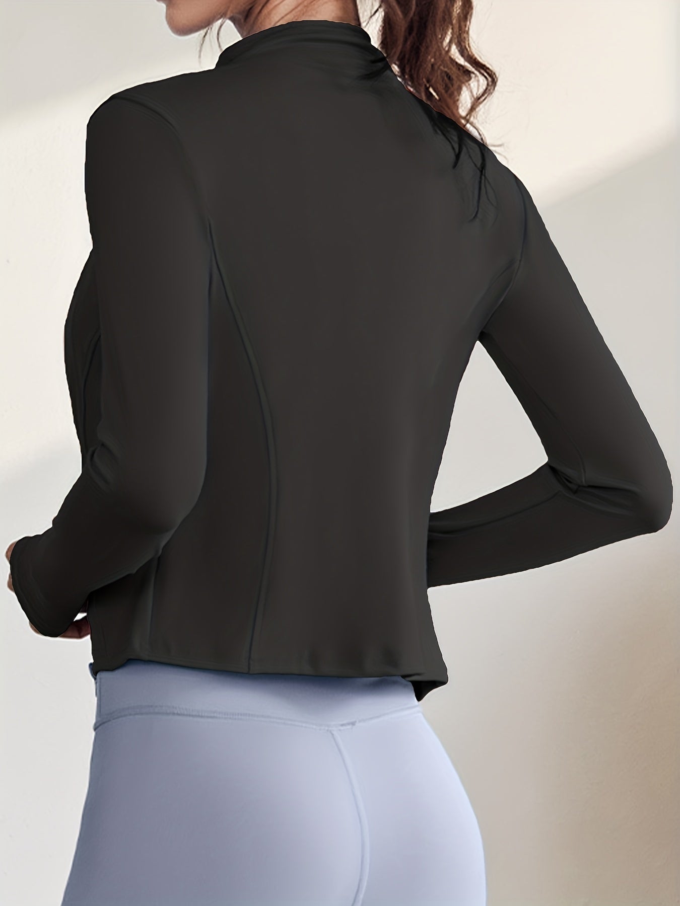 Women's Activewear: Solid Color Full Zipper Jacket With Turtle Neck, Long Sleeve & Thumb Hole For Fitness & Sports
