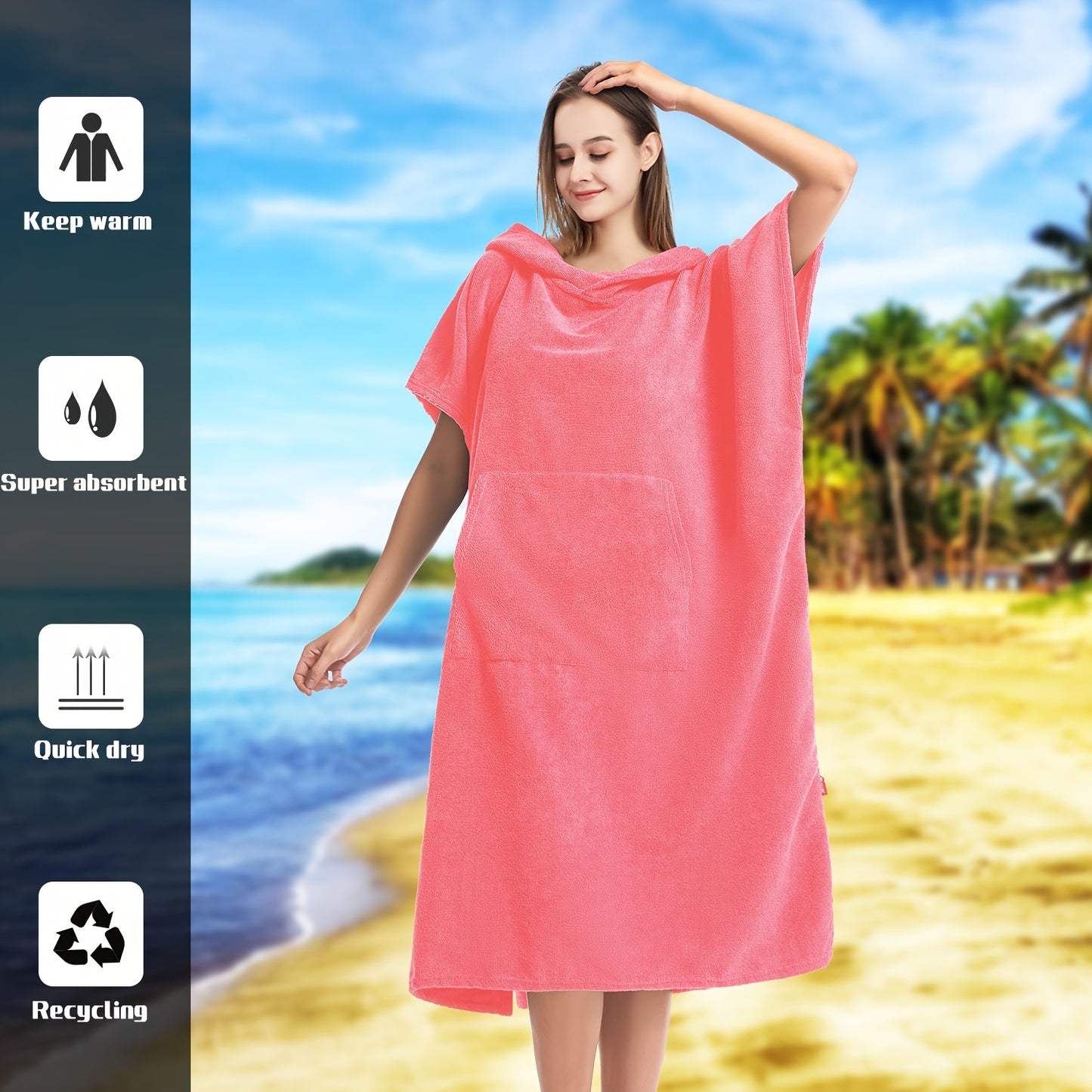 Quick Dry Hooded Towel Robe with Pocket for Swimming, Surfing, and Outdoor Activities - Unisex One Size