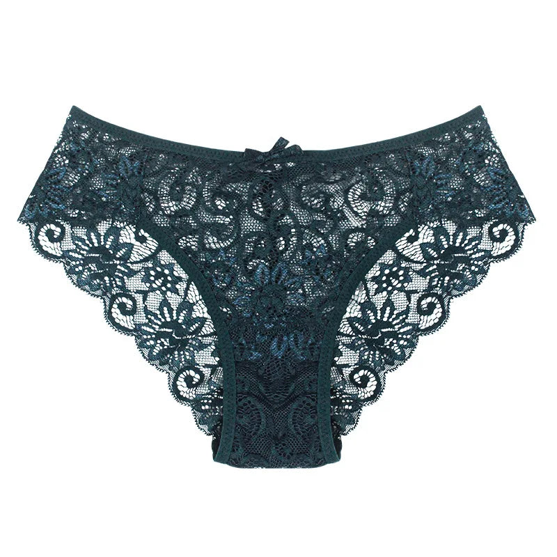 Hot Sale Wholesale High Stretch Soft Breathable Sexy Hollow Large Size Women Lace Hipster Underwear Briefs 5 Colors