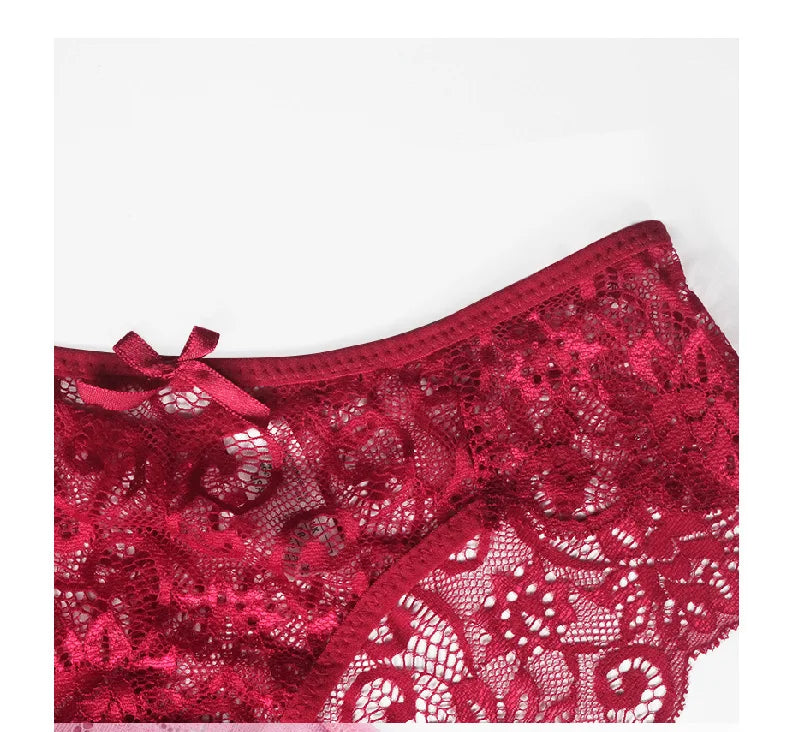 Hot Sale Wholesale High Stretch Soft Breathable Sexy Hollow Large Size Women Lace Hipster Underwear Briefs 5 Colors