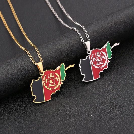 New Afghanistan Map Flag Pendant Necklace Stainless Steel For Women Men Gold Silver Color Charm Fashion Afghan Jewelry Gifts