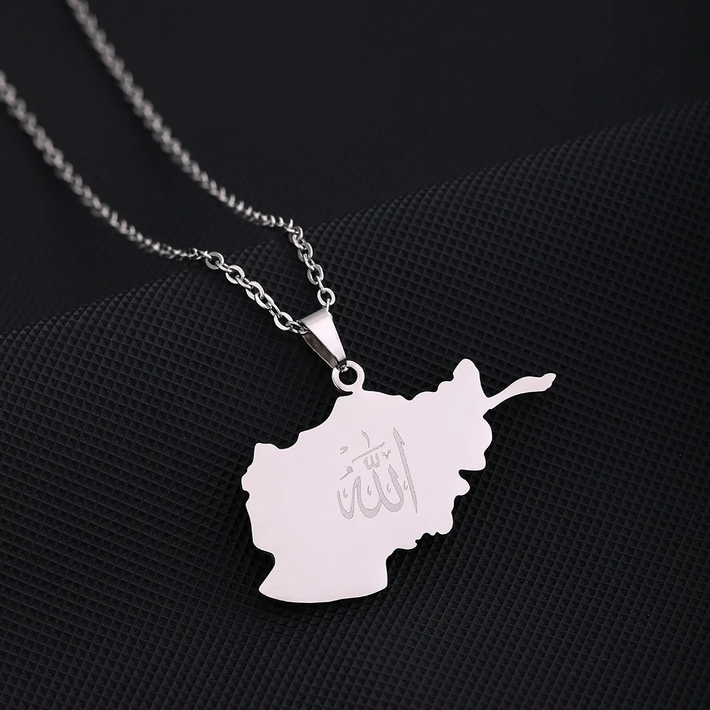 stainless steel Afghanistan map necklace couple style ethnic style popular personality dripping titanium steel