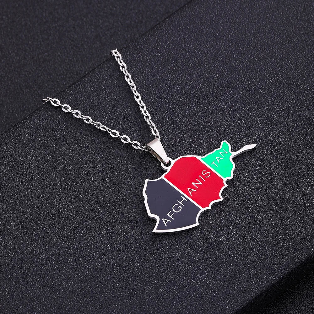 stainless steel Afghanistan map necklace couple style ethnic style popular personality dripping titanium steel