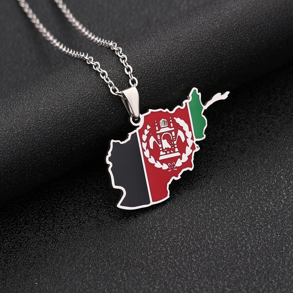 New Afghanistan Map Flag Pendant Necklace Stainless Steel For Women Men Gold Silver Color Charm Fashion Afghan Jewelry Gifts
