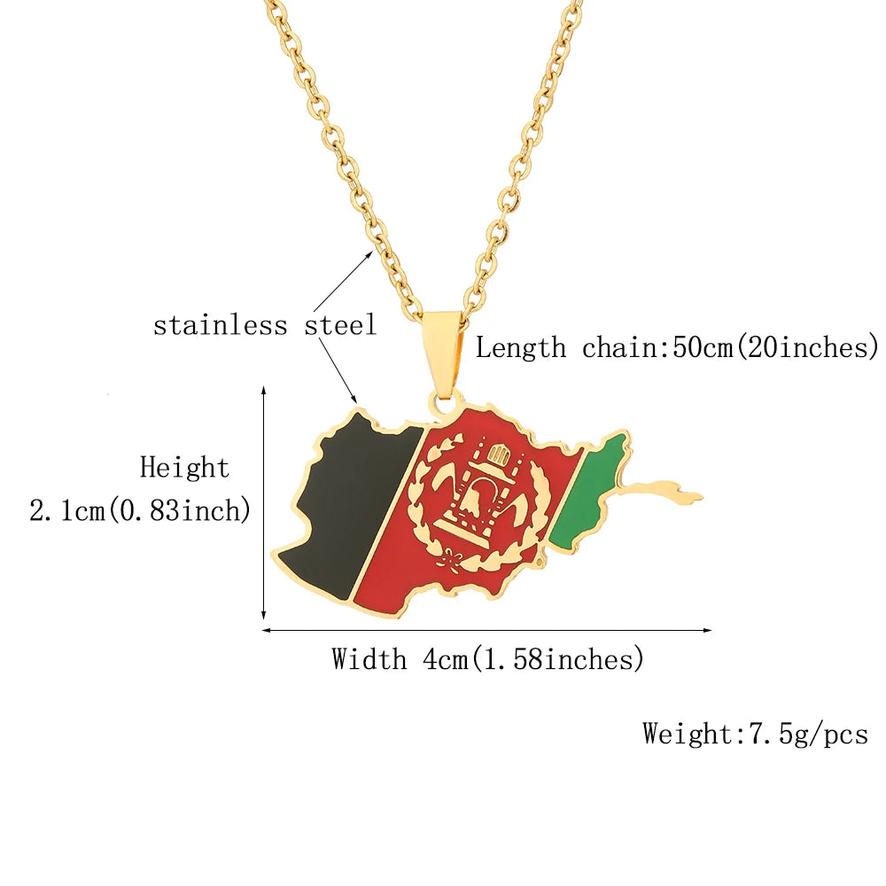 New Afghanistan Map Flag Pendant Necklace Stainless Steel For Women Men Gold Silver Color Charm Fashion Afghan Jewelry Gifts
