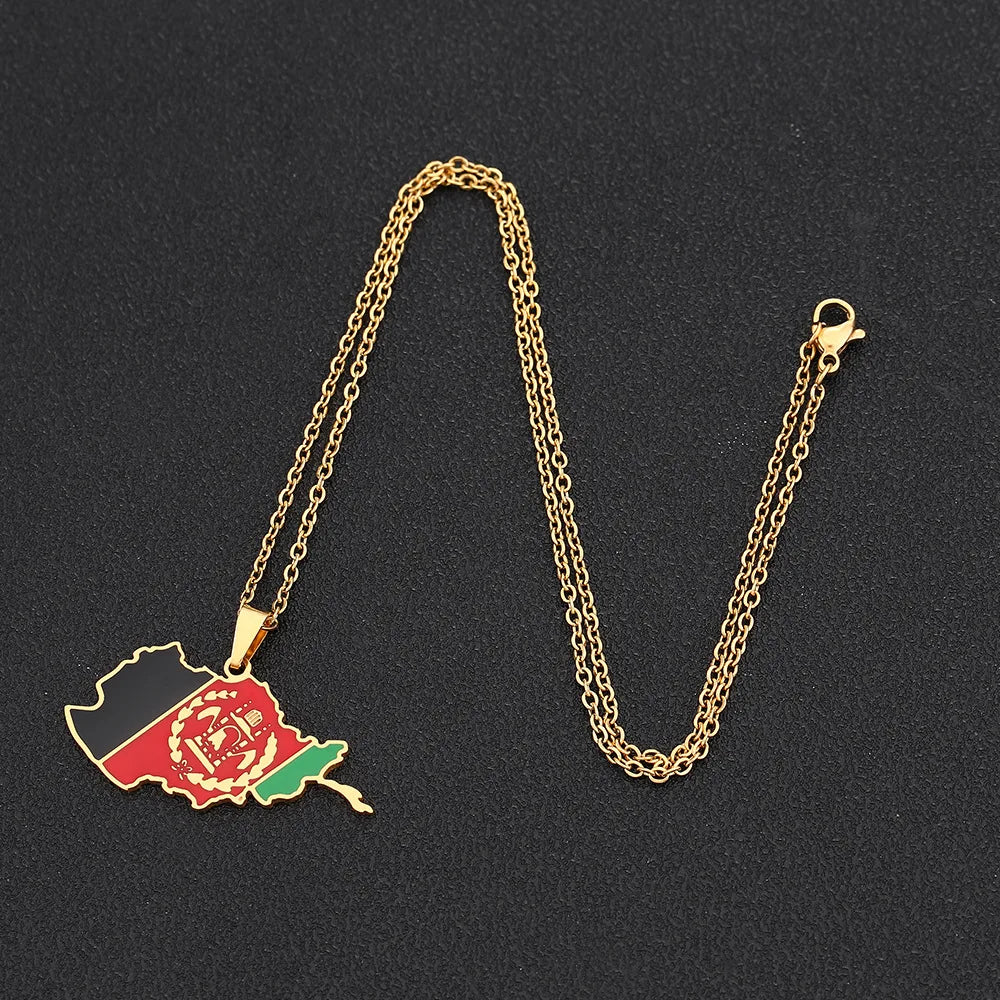 stainless steel Afghanistan map necklace couple style ethnic style popular personality dripping titanium steel