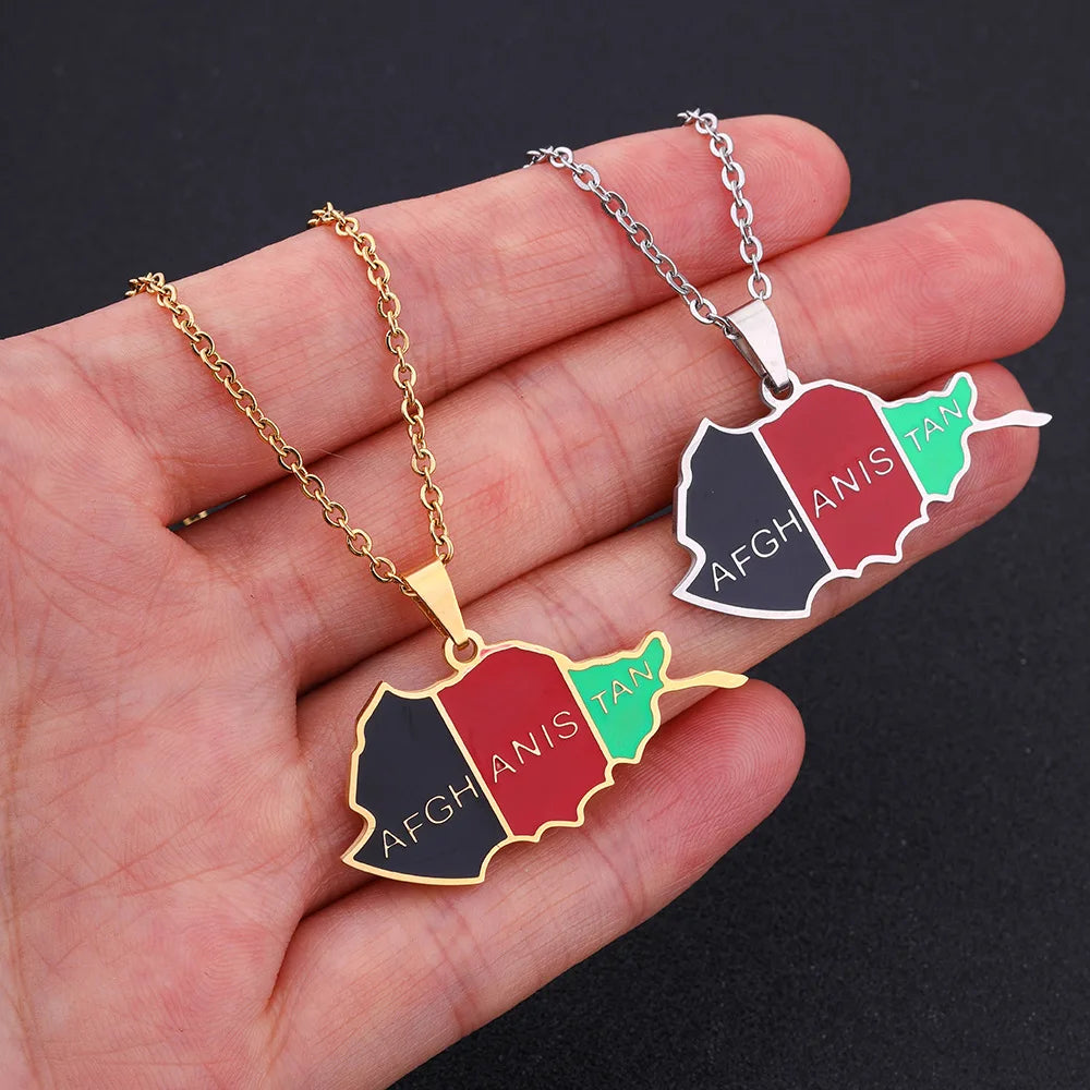 stainless steel Afghanistan map necklace couple style ethnic style popular personality dripping titanium steel