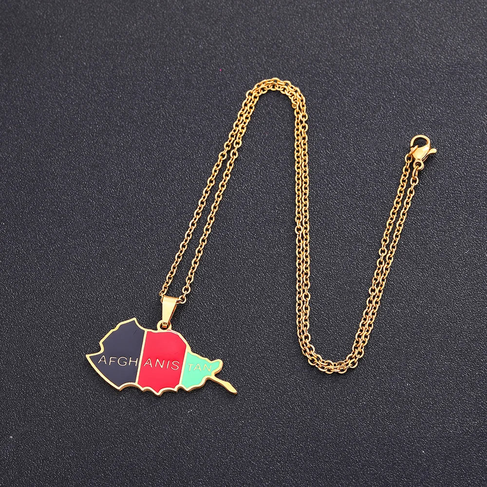 stainless steel Afghanistan map necklace couple style ethnic style popular personality dripping titanium steel