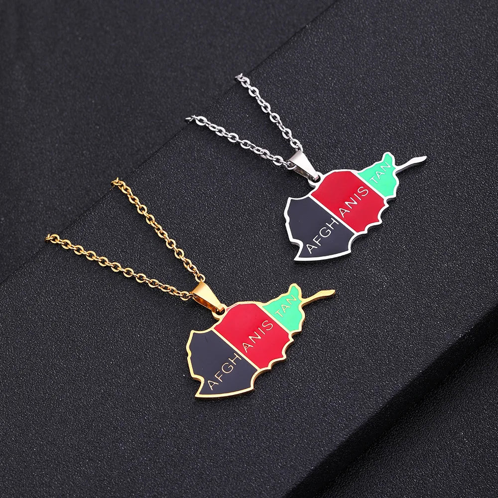stainless steel Afghanistan map necklace couple style ethnic style popular personality dripping titanium steel