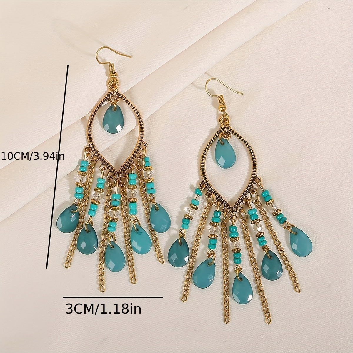 Hollow Teardrop Natural Stone Chain Design Dangle Earrings Alloy Jewelry Exquisite Female Gift Tourism Souvenir