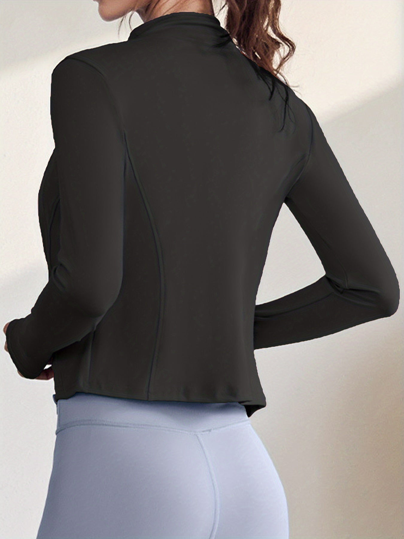 Women's Activewear: Solid Color Full Zipper Jacket With Turtle Neck, Long Sleeve & Thumb Hole For Fitness & Sports