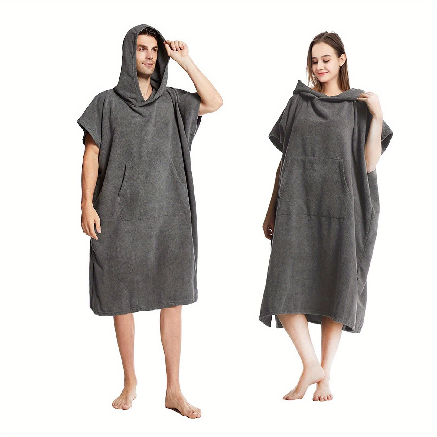 Quick Dry Hooded Towel Robe with Pocket for Swimming, Surfing, and Outdoor Activities - Unisex One Size