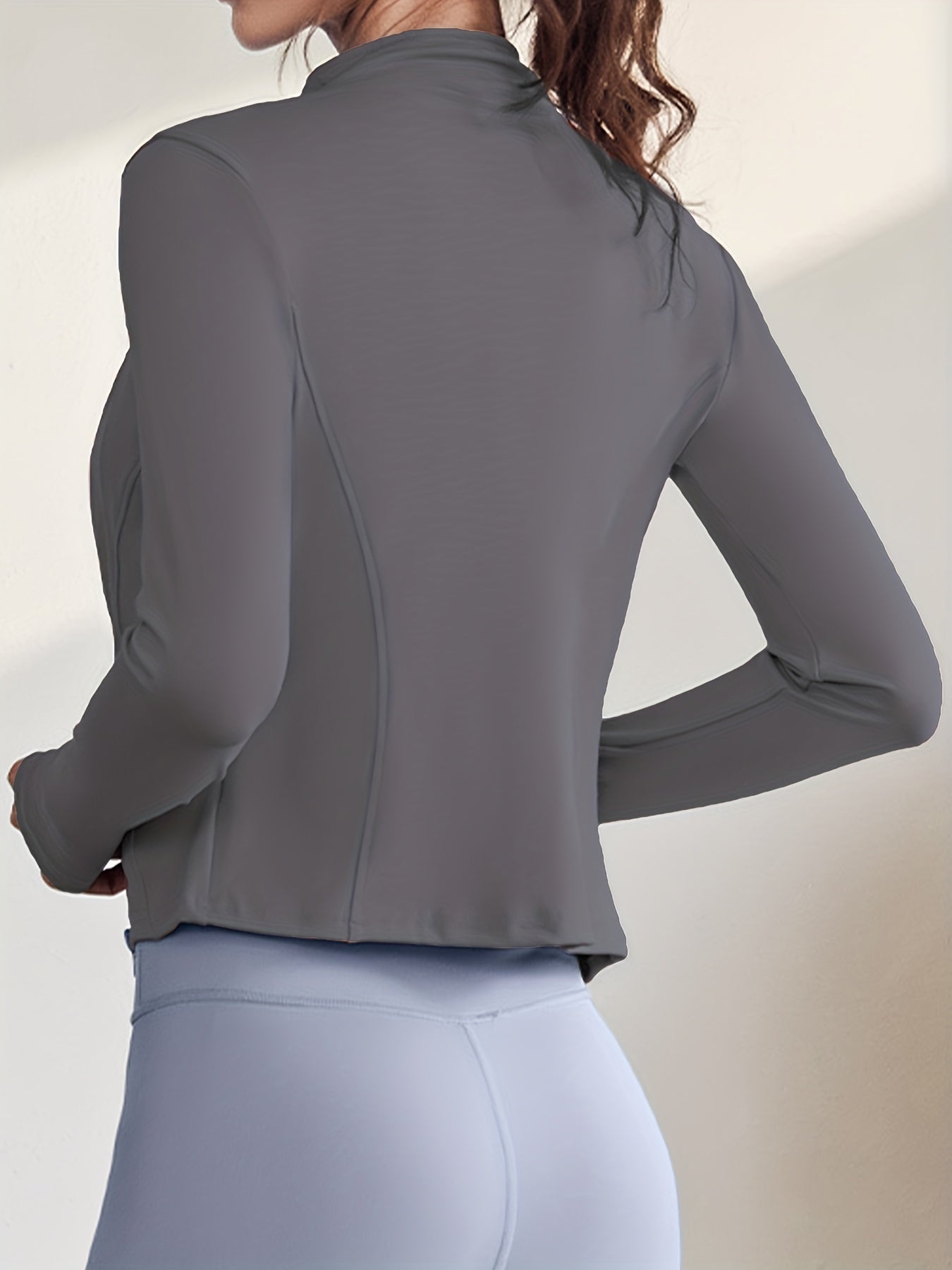 Women's Activewear: Solid Color Full Zipper Jacket With Turtle Neck, Long Sleeve & Thumb Hole For Fitness & Sports
